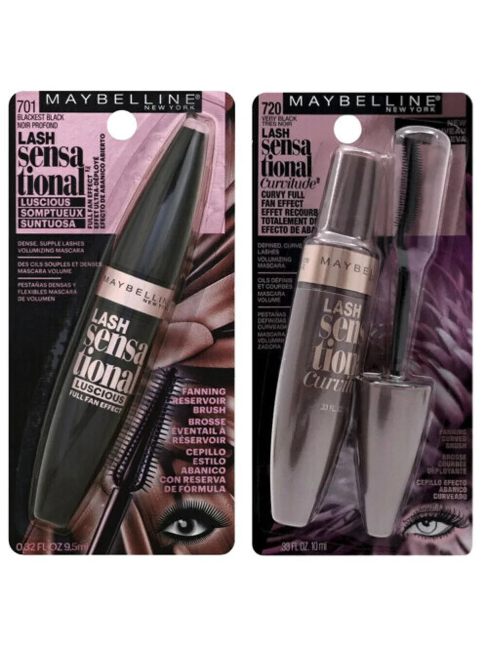 2-Pack NEW Maybelline Lash Sensational Luscious Washable Mascara 701 720 Black